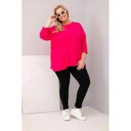 Moteriška Plus Size palaidinė su medvilne, ilgomis rankovėmis, fuksijos spalvos