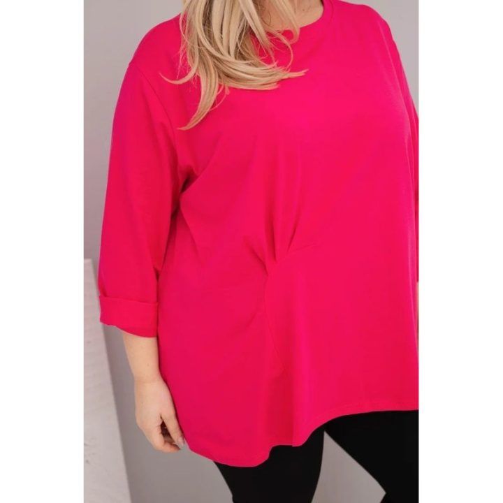 Moteriška Plus Size palaidinė su medvilne, ilgomis rankovėmis, fuksijos spalvos