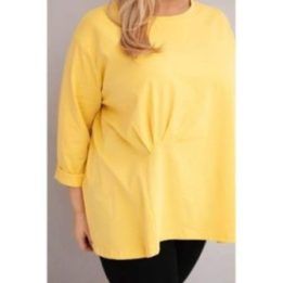 Moteriška Plus Size medvilninė palaidinė ilgomis rankovėmis, geltonos spalvos