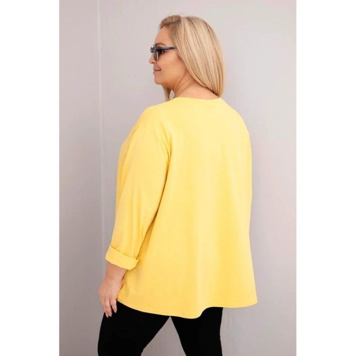 Moteriška Plus Size medvilninė palaidinė ilgomis rankovėmis, geltonos spalvos