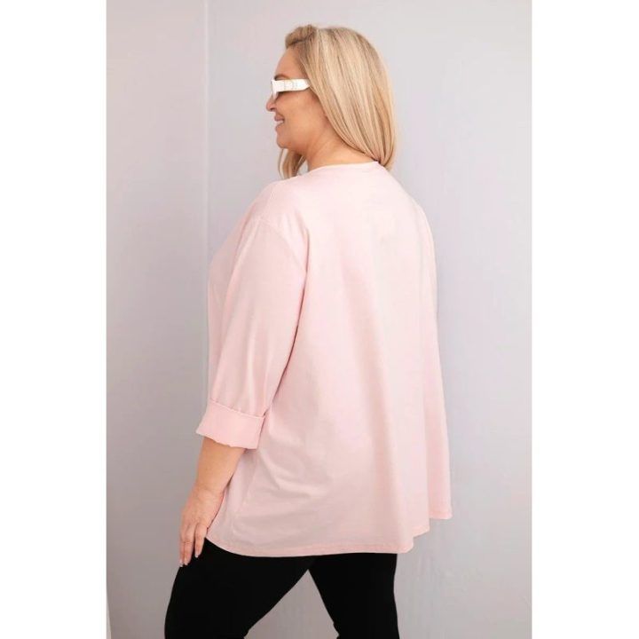 Moteriška Plus Size palaidinė su medvilne ir raukiniu, rausvos spalvos