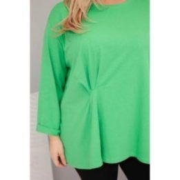 Moteriška Plus Size palaidinė su medvilne, ilgomis rankovėmis ir raukiniu, šviesiai žalios spalvos