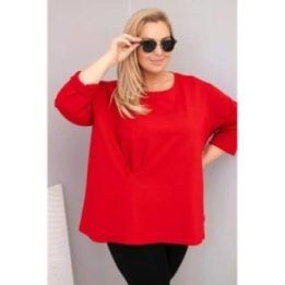Moteriška Plus Size palaidinė su medvilne ir raukinimu, raudona