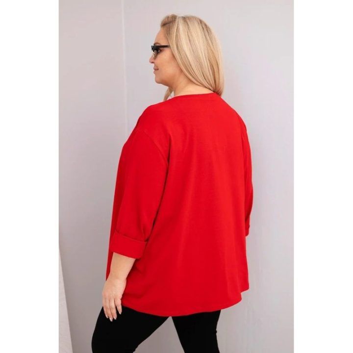 Moteriška Plus Size palaidinė su medvilne ir raukinimu, raudona