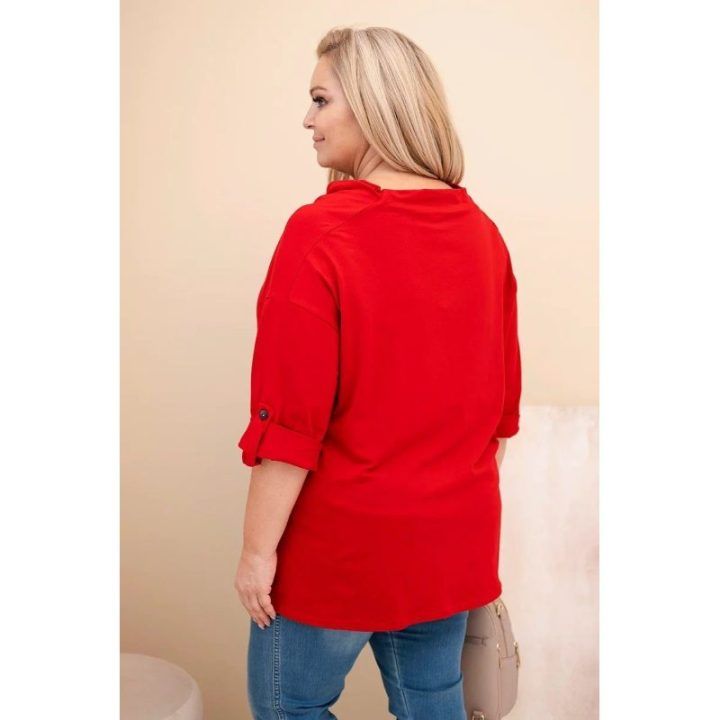 Moteriška Plus Size palaidinė su vandens formos iškirpte, raudonos spalvos