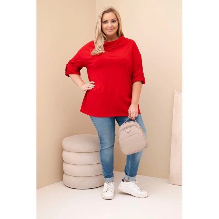 Moteriška Plus Size palaidinė su vandens formos iškirpte, raudonos spalvos