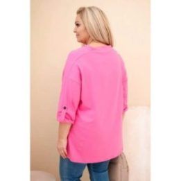 Moteriška Plus Size palaidinė su medvilne ir V formos iškirpte, rožinės spalvos