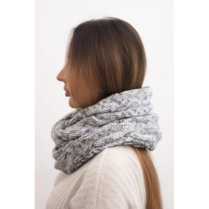 Moteriška žieminė kaklo mova iš vilnos mišinio, pilkai violetinė