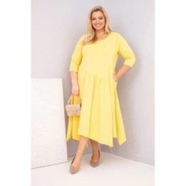 Moteriška Plus Size suknelė su asimetriniu apačios kirpimu, geltonos spalvos