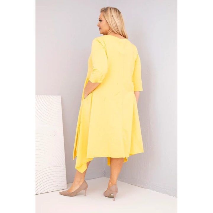 Moteriška Plus Size suknelė su asimetriniu apačios kirpimu, geltonos spalvos