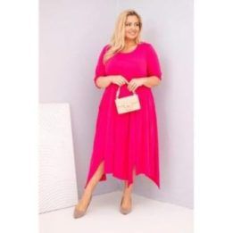 Moteriška Plus Size suknelė su asimetriniu apačios kirpimu, fuksijos spalvos