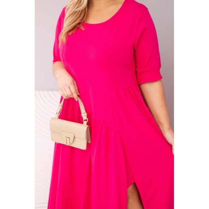 Moteriška Plus Size suknelė su asimetriniu apačios kirpimu, fuksijos spalvos