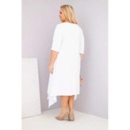 Moteriška Plus Size balta suknelė asimetrišku apačios kraštu