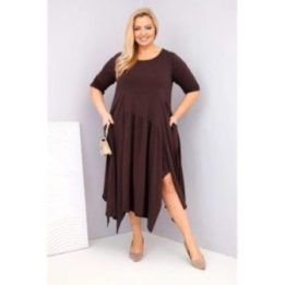 Moteriška Plus Size suknelė su asimetrišku apačios kraštu, ruda