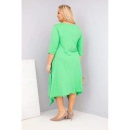 Moteriška Plus Size suknelė su asimetrišku apačios kraštu, šviesiai žalios spalvos