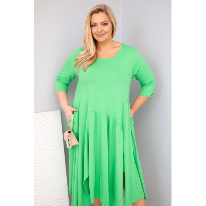 Moteriška Plus Size suknelė su asimetrišku apačios kraštu, šviesiai žalios spalvos