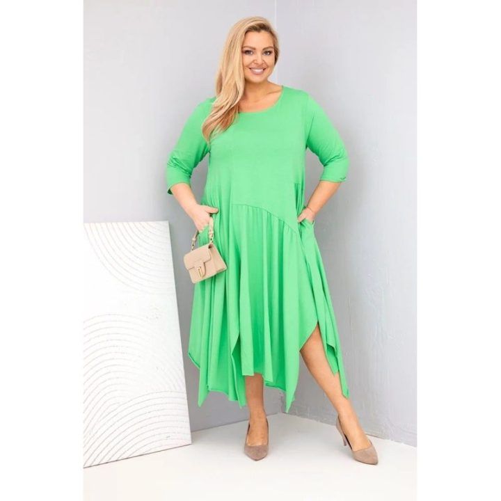 Moteriška Plus Size suknelė su asimetrišku apačios kraštu, šviesiai žalios spalvos