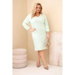 Moteriška Plus Size suknelė su V formos iškirpte, mėtų spalvos
