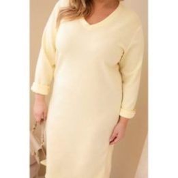Moteriška Plus Size suknelė su V formos iškirpte, geltonos spalvos