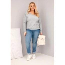 Moteriška Plus Size pilka palaidinė su V formos iškirpte ir ilgesne nugara