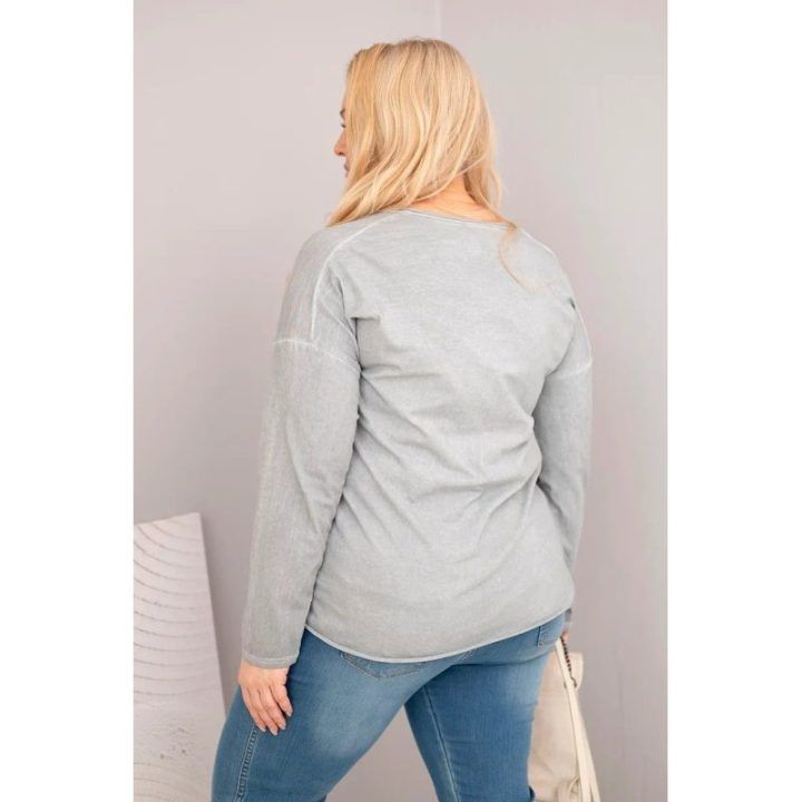 Moteriška Plus Size pilka palaidinė su V formos iškirpte ir ilgesne nugara
