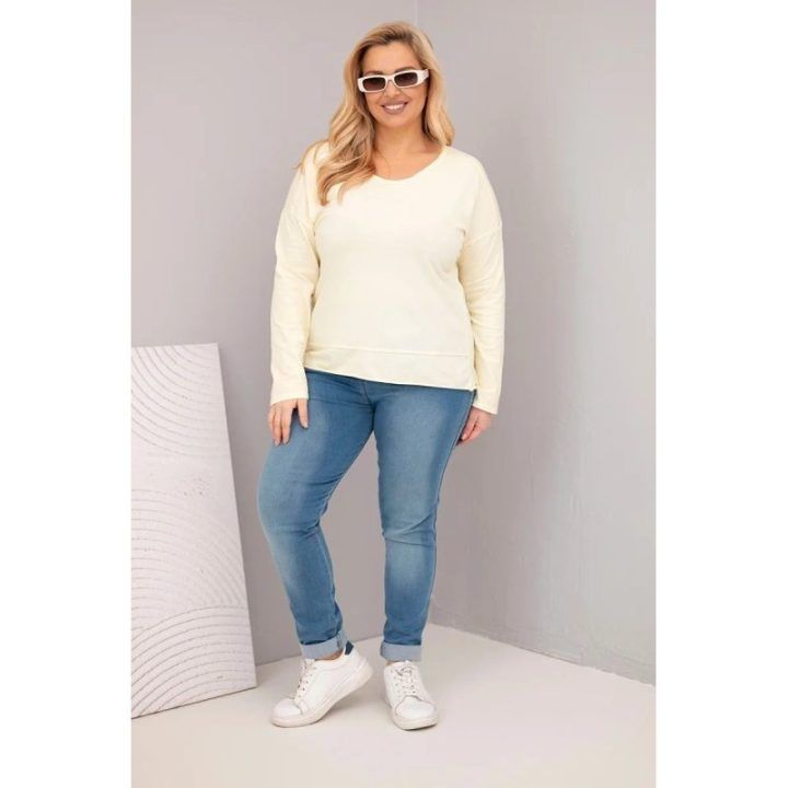 Moteriška Plus Size palaidinė su V formos iškirpte, geltonos spalvos