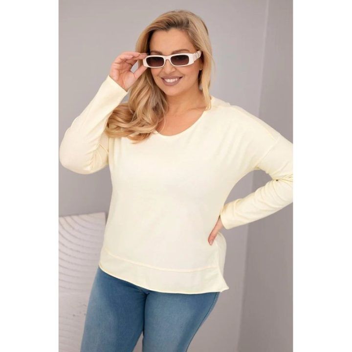 Moteriška Plus Size palaidinė su V formos iškirpte, geltonos spalvos