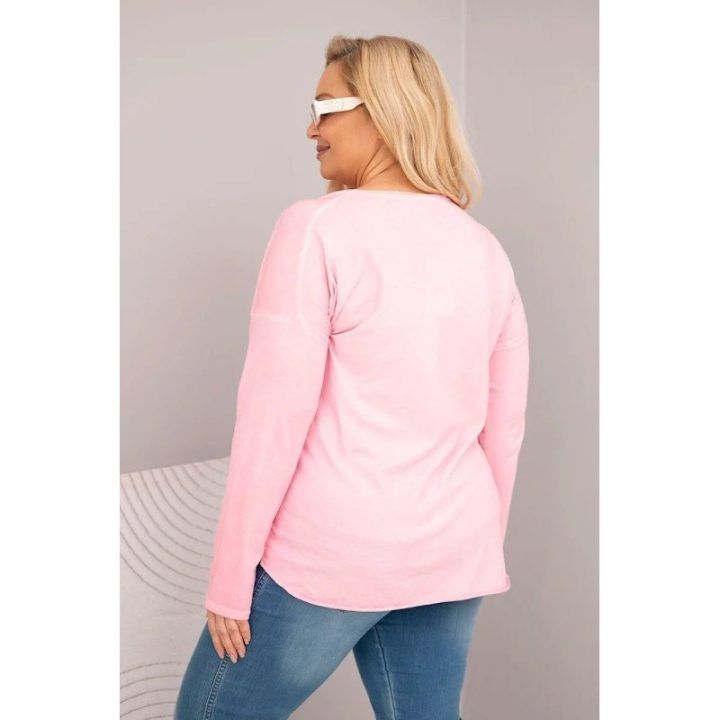 Moteriška Plus Size palaidinė su V formos iškirpte ir ilgesne nugara, šviesiai rožinė