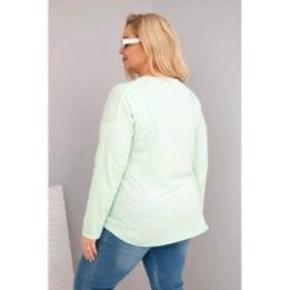 Moteriška Plus Size palaidinė su V formos iškirpte ir ilgesne nugara, mėtų spalvos