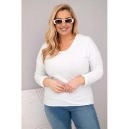 Moteriška Plus Size balta palaidinė su V formos iškirpte ir ilgesne nugara