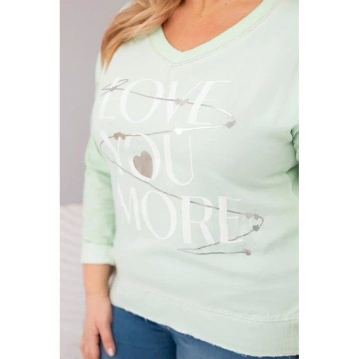 Moteriška Plus Size palaidinė LOVE YOU MORE, mėtų spalvos