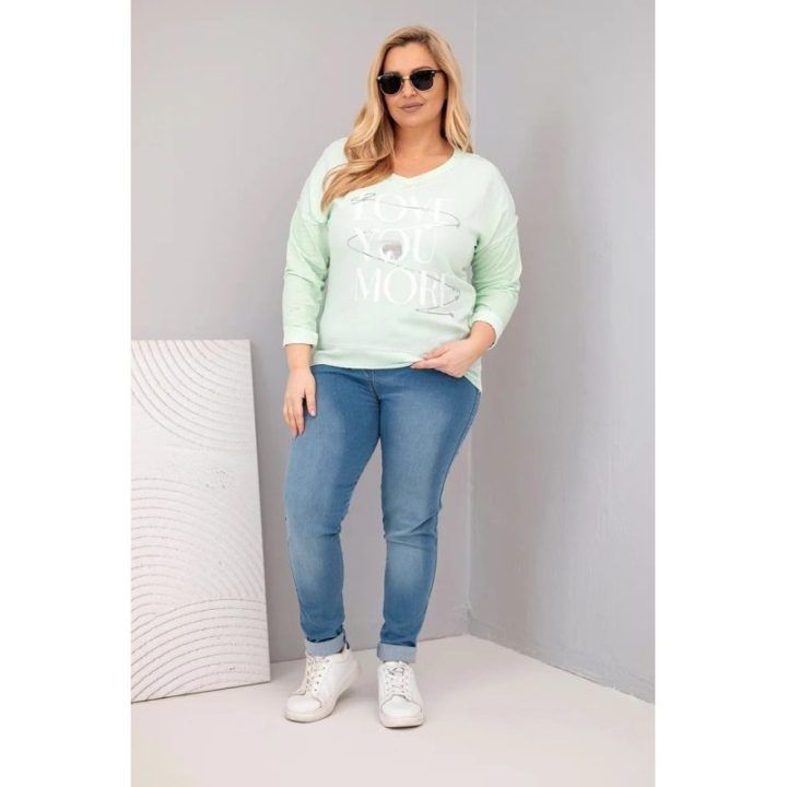 Moteriška Plus Size palaidinė LOVE YOU MORE, mėtų spalvos