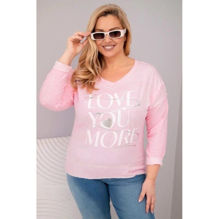 Moteriška Plus Size palaidinė „Love You More“, šviesiai rožinės spalvos