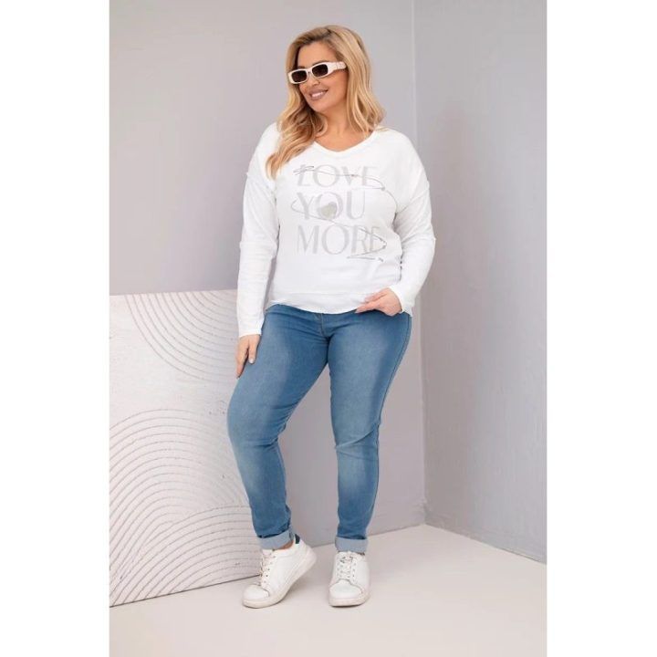 Moteriška Plus Size palaidinė „Love You More“, balta