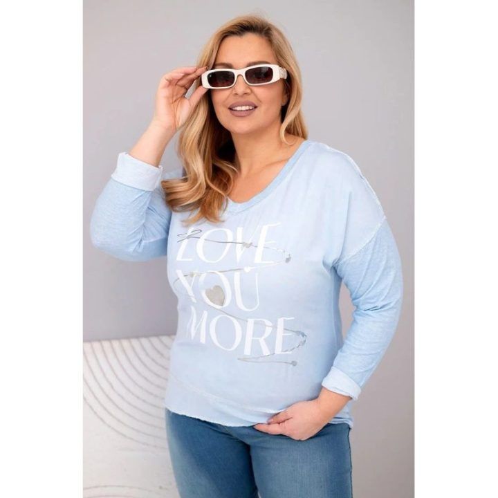 Moteriška Plus Size palaidinė LOVE YOU MORE, mėlynos spalvos