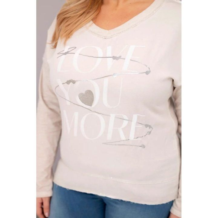 Moteriška Plus Size palaidinė „Love You More“, smėlio spalvos