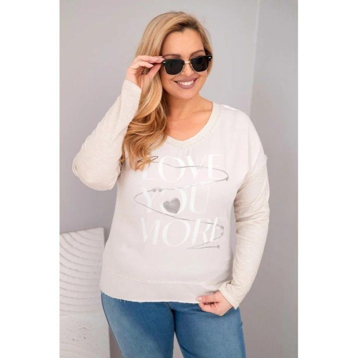 Moteriška Plus Size palaidinė „Love You More“, smėlio spalvos