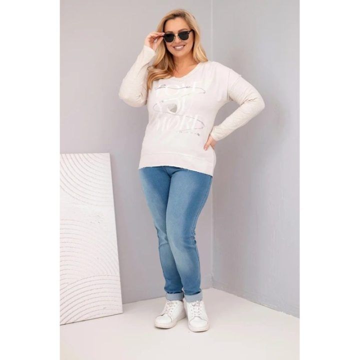 Moteriška Plus Size palaidinė „Love You More“, smėlio spalvos