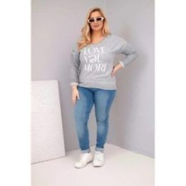 Moteriška Plus Size palaidinė su užrašu Love You More, pilkos spalvos