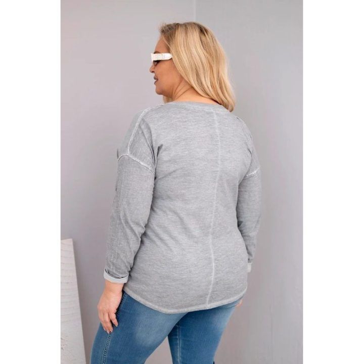 Moteriška Plus Size palaidinė su užrašu Love You More, pilkos spalvos