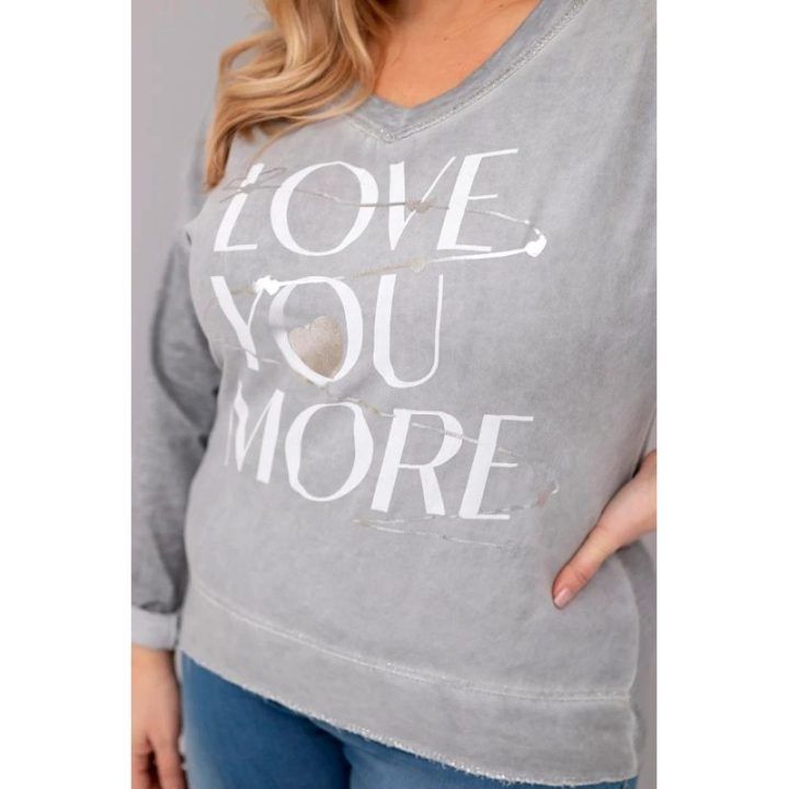 Moteriška Plus Size palaidinė su užrašu Love You More, pilkos spalvos