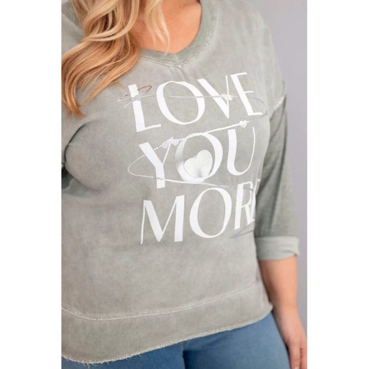 Moteriška Plus Size chaki palaidinė su užrašu „Love You More“