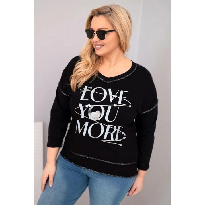 Moteriška Plus Size palaidinė „Love You More“, juodos spalvos