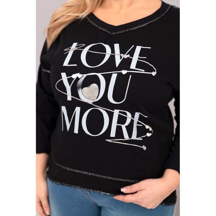 Moteriška Plus Size palaidinė „Love You More“, juodos spalvos