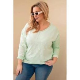 Moteriška Plus Size palaidinė su dekoratyviniu užrašu „Time to Shine“, mėtų spalvos