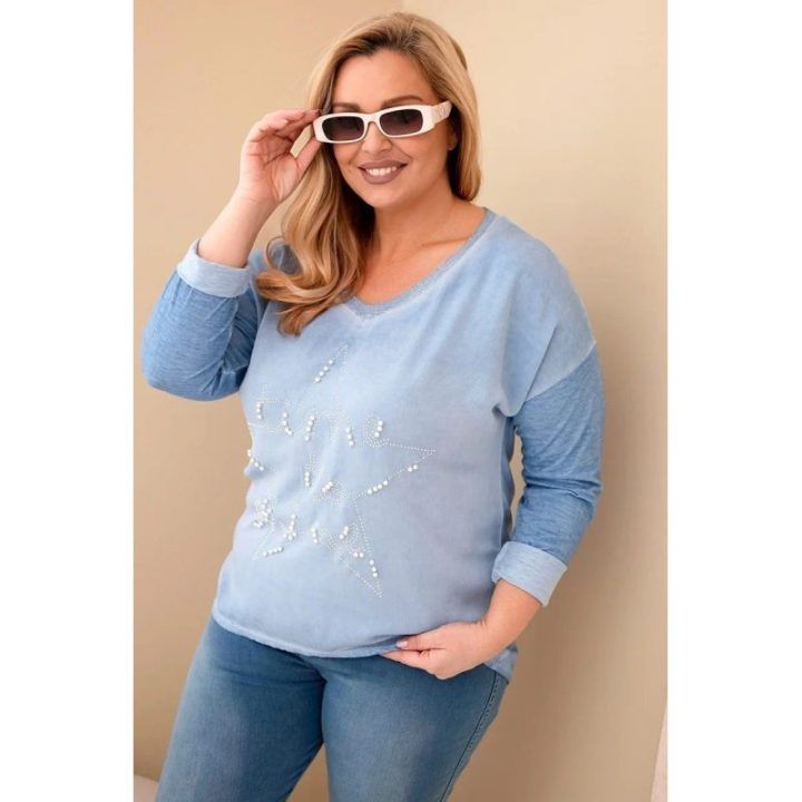 Moteriška Plus Size palaidinė „Time to Shine“, mėlynos spalvos
