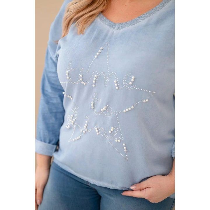 Moteriška Plus Size palaidinė „Time to Shine“, mėlynos spalvos