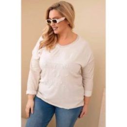 Moteriška Plus Size palaidinė su „Time to Shine“ raštu, smėlio spalvos
