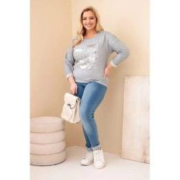 Moteriška Plus Size pilka palaidinė su spaudiniu ir ilgesne nugara