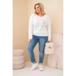 Moteriška Plus Size palaidinė su spaudiniu ir ilgesne nugara, balta